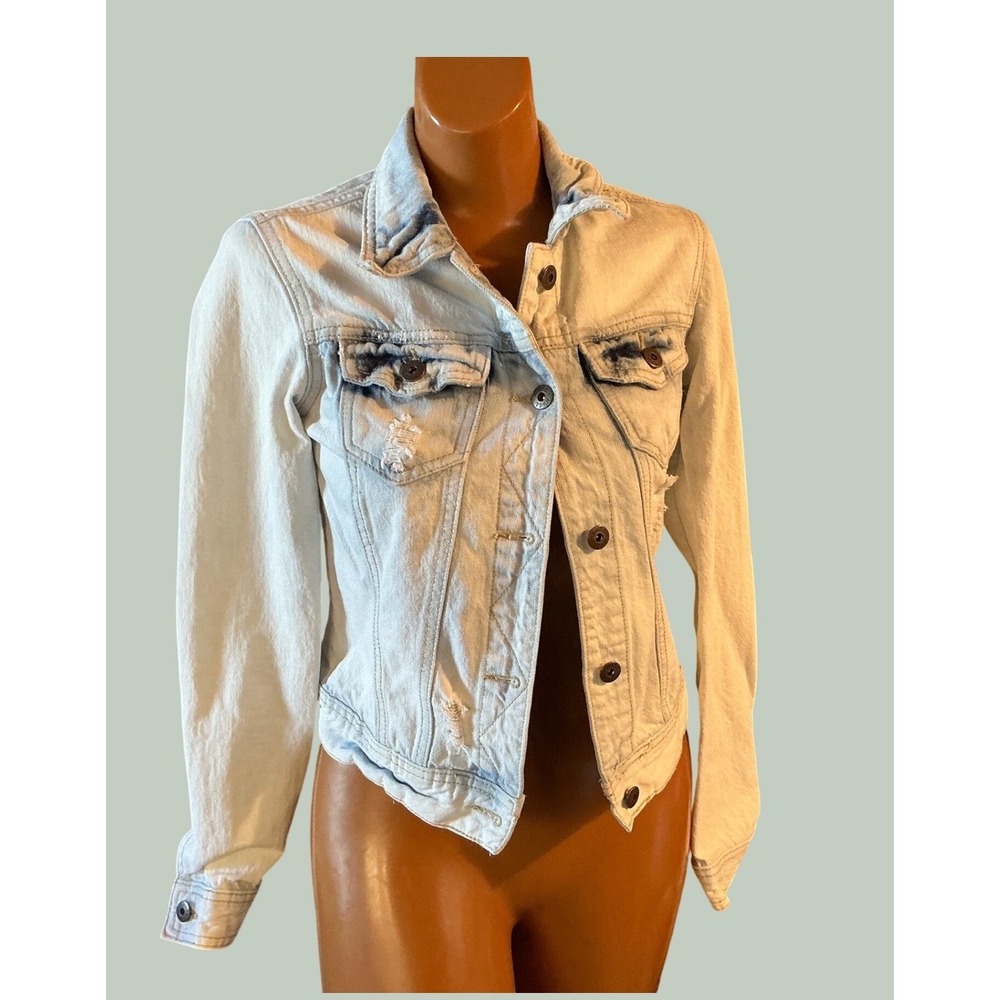 Mudd Y2K Denim Jacket Distressed Light Wash Cropped Jean Jacket XS